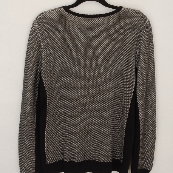 Calvin Klein Women's Black/White Textured Crewneck Sweatshirt Ribbed Sides Large - Picture 2 of 5